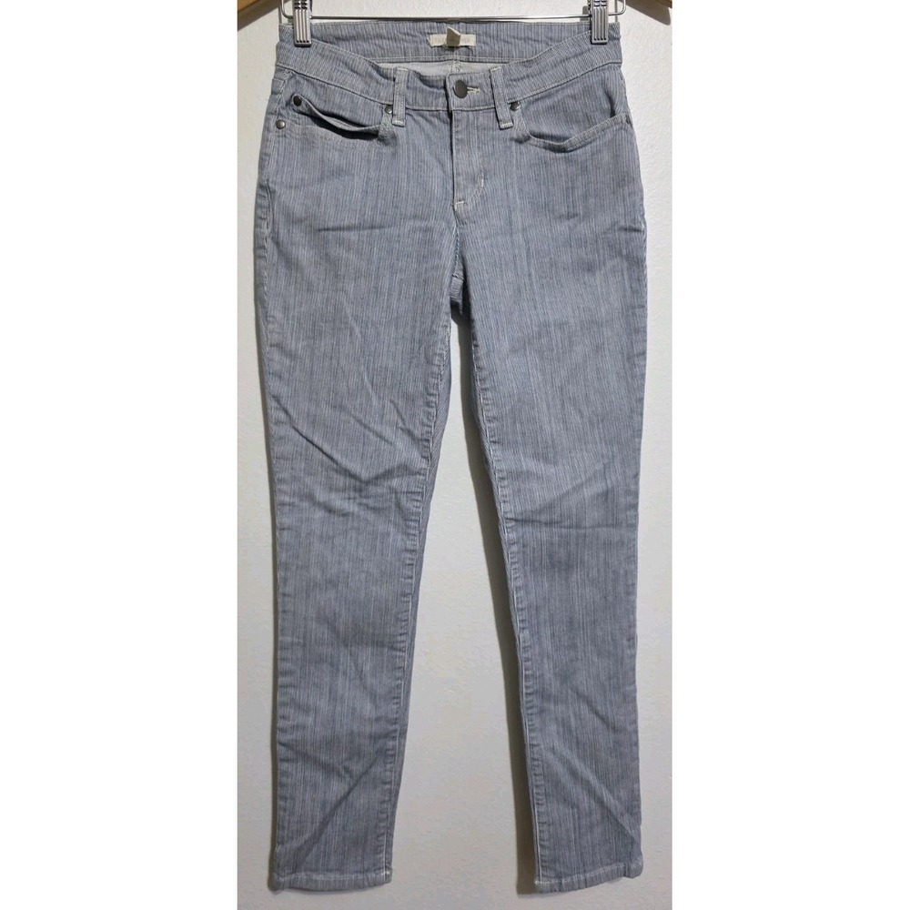 EILEEN FISHER Jean 4 Tencel Coastal Cotton Stretch Striped Skinny Low Rise Pants
